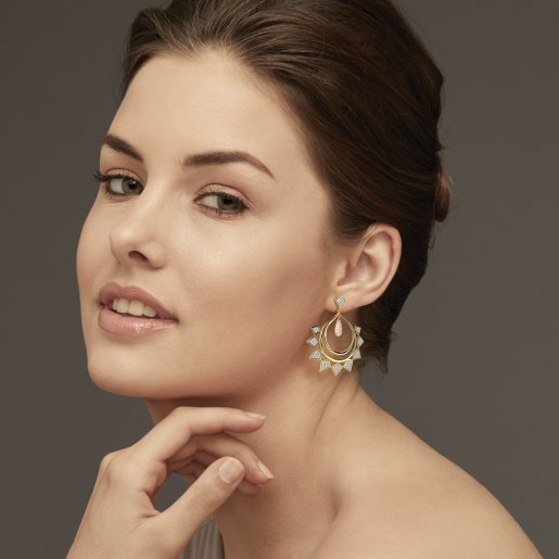 Diamond And White Topaz Earring In Yellow Gold (14.41 Gram) With Diamonds (1.310 Ct)