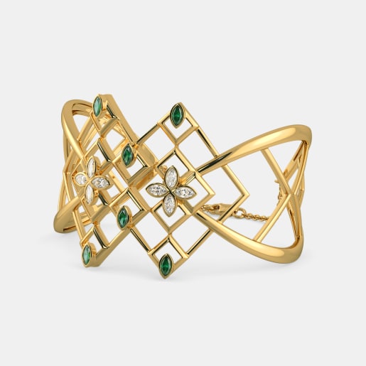 Diamond And Emerald Bracelet In Yellow Gold (38.41 Gram) With Diamonds (0.960 Ct)