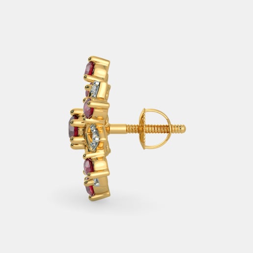 Diamond And Ruby Earring In Yellow Gold (3.49 Gram) With Diamonds (0.060 Ct)