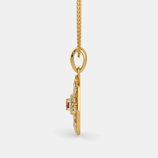 Diamond And Ruby Pendant In Yellow Gold (2.91 Gram) With Diamonds (0.155 Ct)
