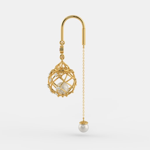 Diamond , Ruby And White Pearl Earring In Yellow Gold (6.32 Gram) With Diamonds (0.144 Ct)