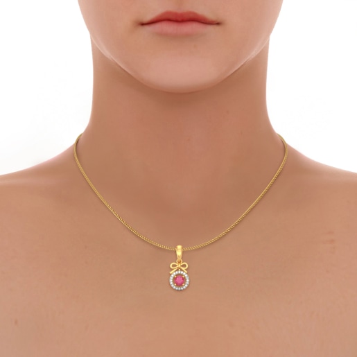 Diamond And Ruby Pendant In Yellow Gold (1.183 Gram) With Diamonds (0.100 Ct)